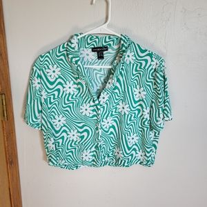 Streetwear Society green trippy flower button up